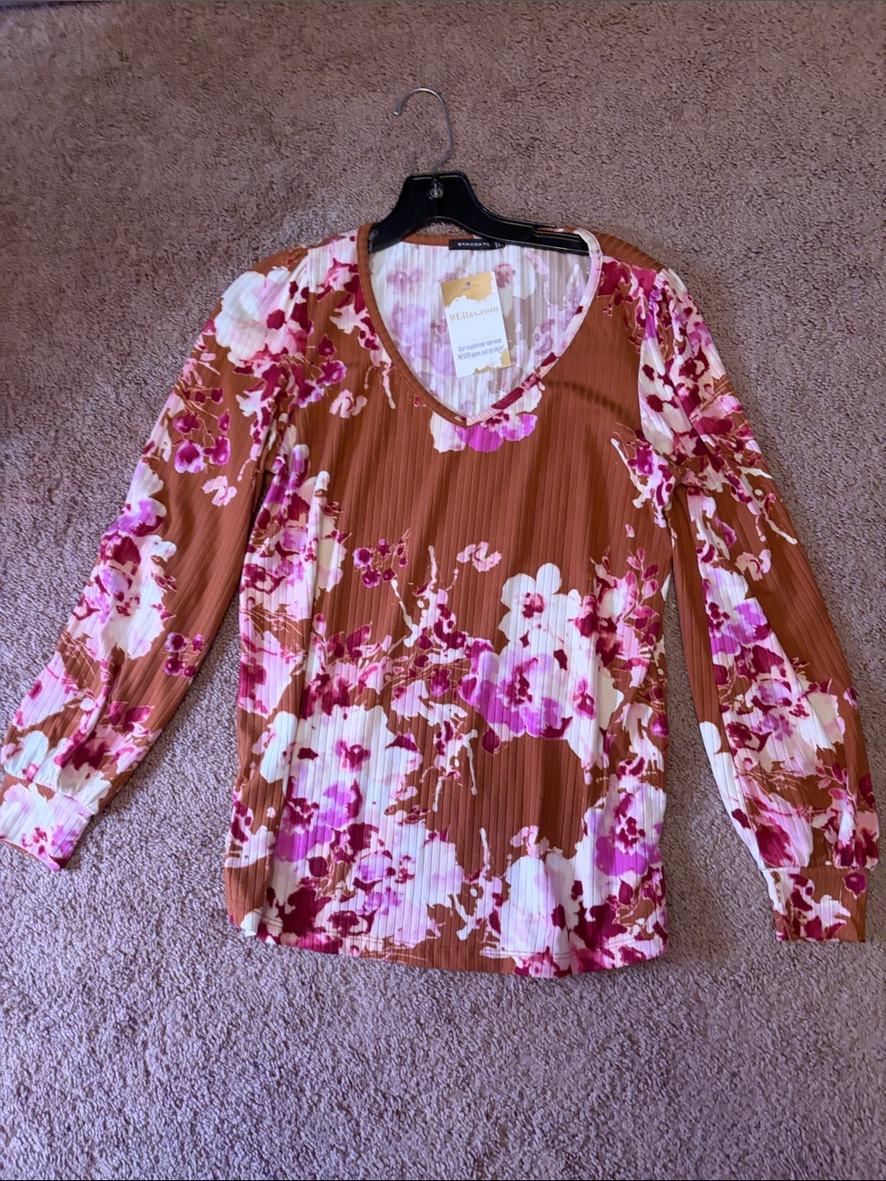 Staccato Rust Floral V-Neck Long Sleeve Top
